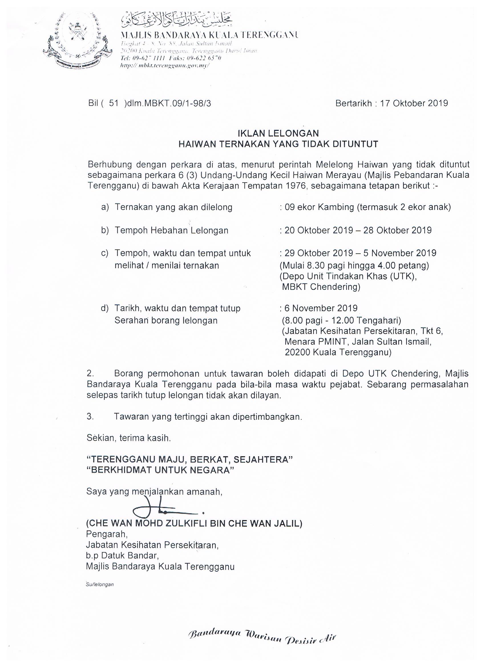 Iklan Lelongan Haiwan Ternakan Yang Tidak Dituntut Portal Rasmi Majlis Bandaraya Kuala Terengganu Mbkt
