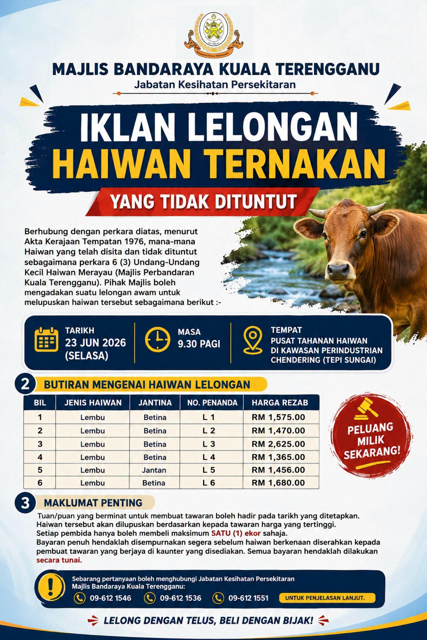 IKLAN LELONGAN HAIWAN TERNAKAN YANG TIDAK DITUNTUT